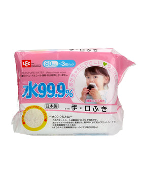 日本LEC 99.9%純水手口用濕紙巾(80枚x3包) - LEC wet tissues for mouth & body use (80pcs x 3 packs)