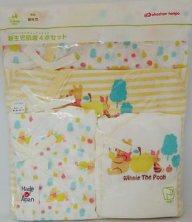 Akachan Honpo 日本製 Winnie The Pooh 初生嬰兒衣服4枚套裝 (和尚袍+蝴蝶衫)