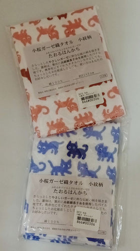 日本製今治毛巾 小櫻貓咪 小紋柄 31 x 31 cm (藍色/紅色)