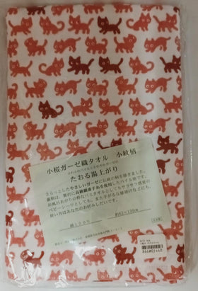 日本製今治毛巾 小櫻貓咪 小紋柄 62 x 130 cm (紅色)