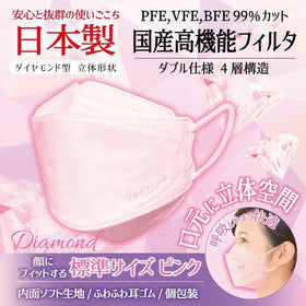 日本製 Bihou 3D立体型四層口罩 <成人標準,粉紅色> 5枚入(獨立包裝)