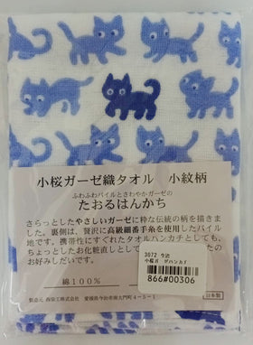 日本製今治毛巾 小櫻貓咪 小紋柄 31 x 31 cm (藍色/紅色)