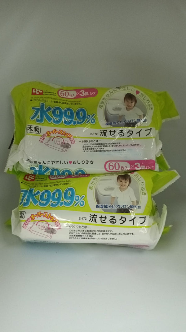 日本LEC 99.9%純水可沖式廁所用BB濕紙巾 (60枚 X 3包) / LEC toilet use wet tissue (60pcs x 3pack)