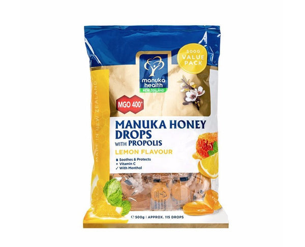 紐西蘭MGO400紐康麥蘆卡蜂蜜蜂膠潤喉糖(檸檬薄荷味)500克- Manuka Health MGO400+ Manuka Honey Drops with Propolis (Lemon Mint Flavour)