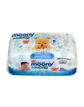 Unicharm Moony 小熊維尼可沖式廁所用BB濕紙巾(50pc-盒)-Moony Winnie-the-Pooh toilet use wet tissue (50pcs-box)